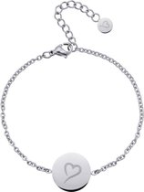 Fashionthings Hartje Enkelbandje - Dames - Staal - Zilverkleurig - 20 + 5 cm