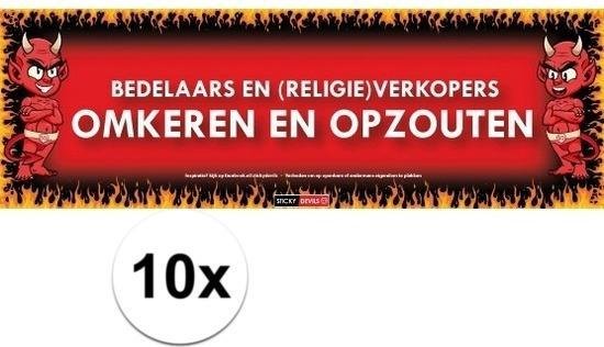 10x Sticky Devil Bedelaars en (religie)verkopers omkeren en opzouten grappige teksen stickers