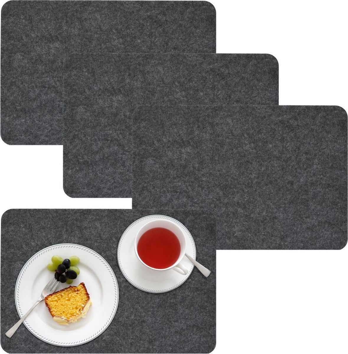 4 Extra dikke vilten placemats 43x30x0,5cm Edelstenen Placemats Tafelmatten Grijs