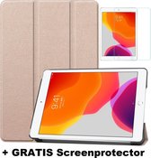 Tablet hoes geschikt voor Ipad 10.2 Inch 2019 / 2020 / 2021 - Tri-Fold Book Case + Screenprotector - Goud