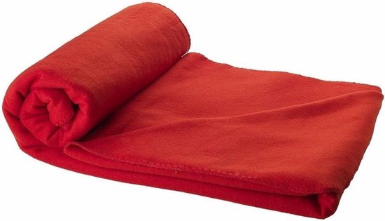 5x Fleece deken rood 150 x 120 cm - reisdeken met tasje