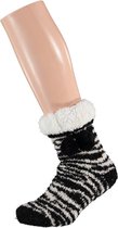 Zwart/witte zebrastreep gevoerde huissokken/slofsokken voor meisjes - Extra warme sokken voor de winter - Warme voeten 20-24