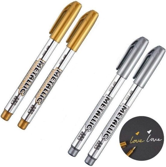 4 Metallic pen Waterproof – Goud & Zilver – 1,5mm – Watervaste stift – Kerstkaarten – Kerstmenu – Uitnodigingen