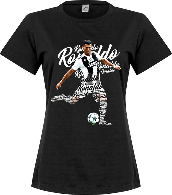 Ronaldo Script Dames T-Shirt - Zwart - L