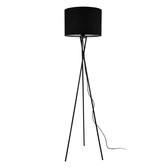 Staande lamp - Vloerlamp - Stof & metaal - Zwart - Fitting 1 x E27 - Lampenkap (Ø) 38 cm - Afmeting (H) 154 cm