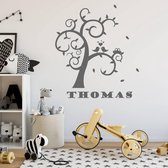 Muursticker Boom Met Vogels En Naam -  Donkergrijs -  80 x 72 cm  -  baby en kinderkamer  naam stickers  alle  dieren - Muursticker4Sale