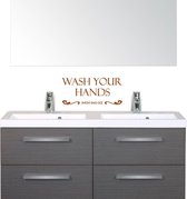 Muursticker Wash Your Hands Mom Said So -  Bruin -  22 x 10 cm  -  keuken  engelse teksten  toilet  alle - Muursticker4Sale