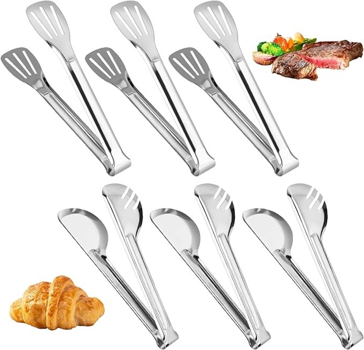 Set van 6 serveertangen van roestvrij staal voor koken, grillen en serveren