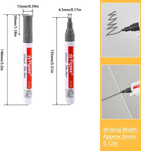 Voegenstift Set - Reparatiemarker Tegels - Voegen Herstellen - Waterdichte Inkt Reservepunt - 6 Stuks - Donkergrijs van Voegenstift Set — afbeelding 3