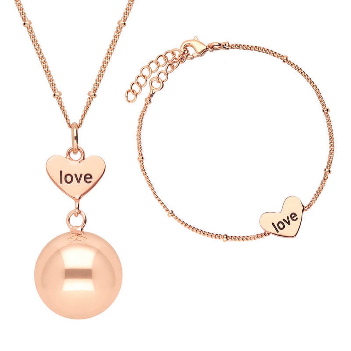 Bola Set Zwangerschapshanger Incl. Ketting en Armband - Heart Love - Roségoud