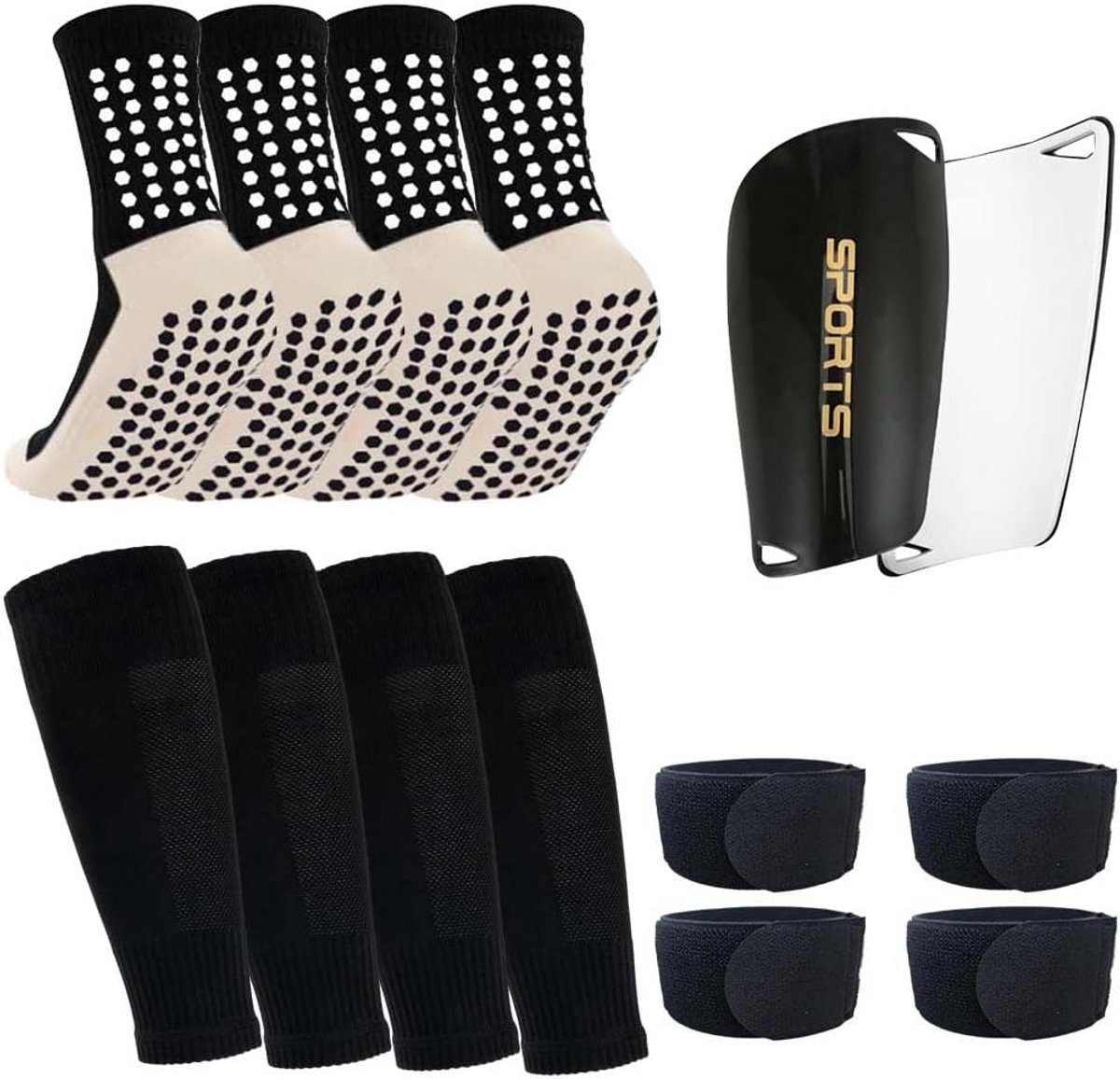 Heren Grip Voetbalsokken Set met Scheenbeschermers en Accessoires