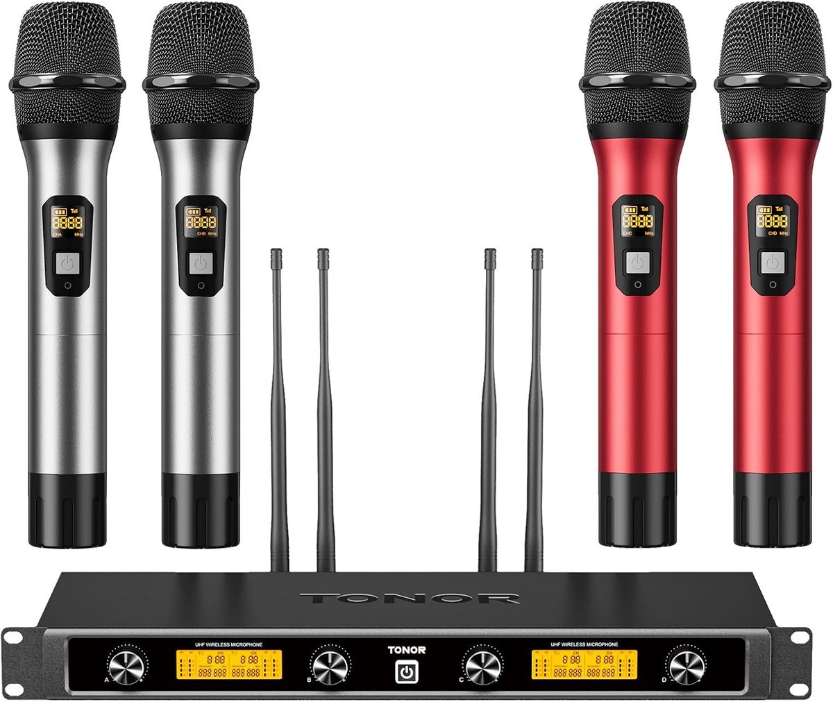 Draadloze Microfoon Systeem met 4 Antennes en 90m Bereik voor Karaoke en Evenementen