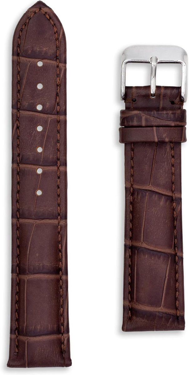 Horlogeband van kalfsleer met krokodilprint - 18mm, 20mm, 22mm - zwart, bruin, donkerbruin