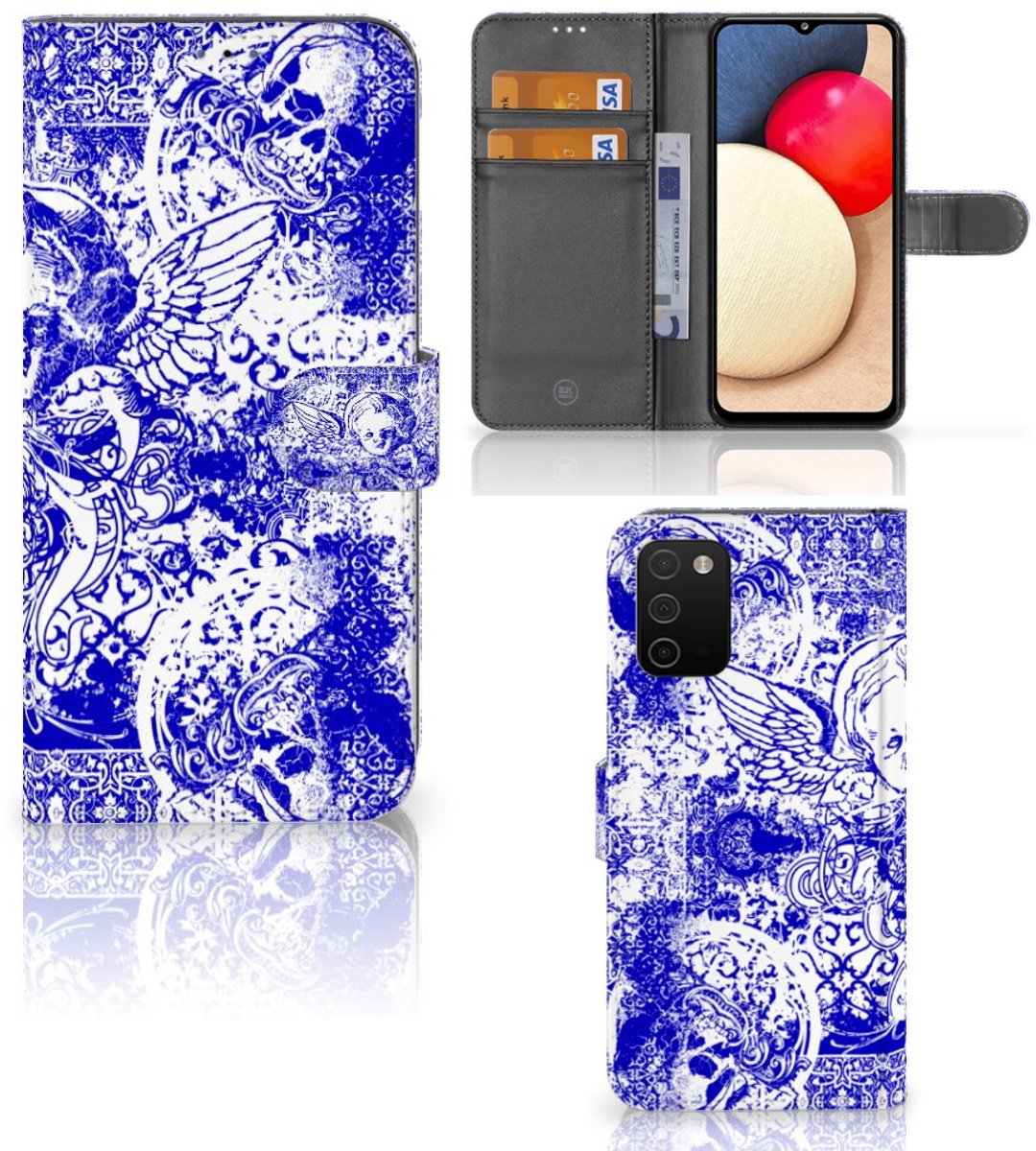 Telefoonhoesje met Naam Samsung Galaxy A03s Angel Skull Blauw