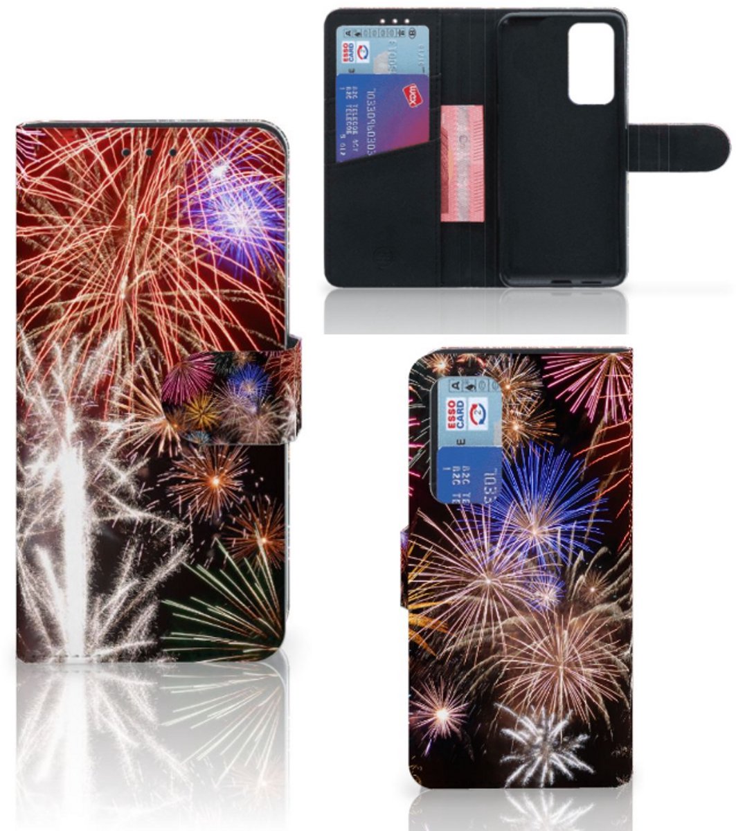 Huawei P40 Wallet Case met Pasjes Vuurwerk