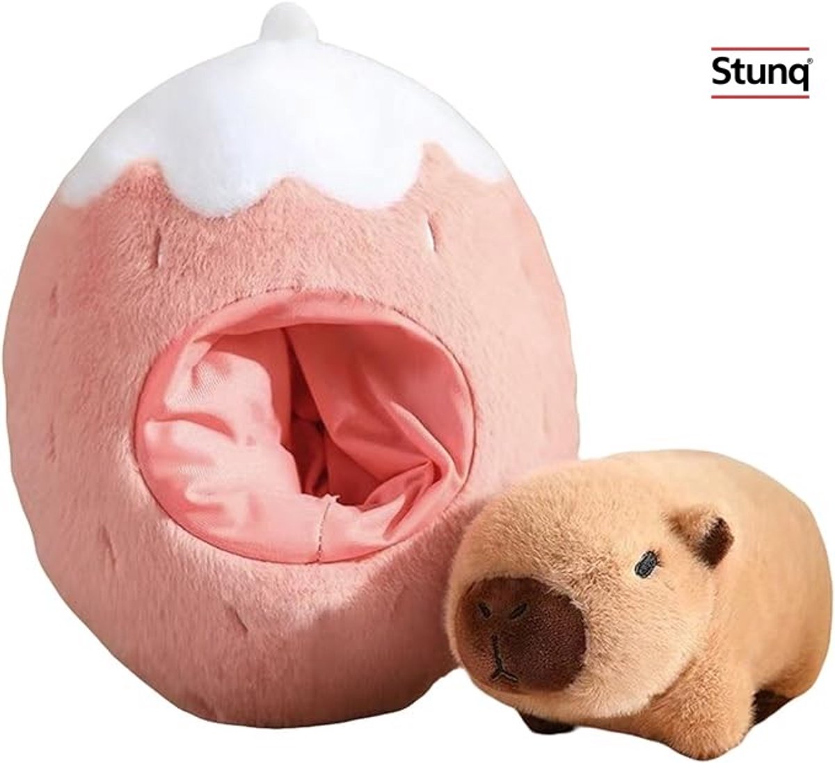Zachte capibara knuffel met aardbeienthema, 35 cm groot, perfect voor knuffelen en decoratie