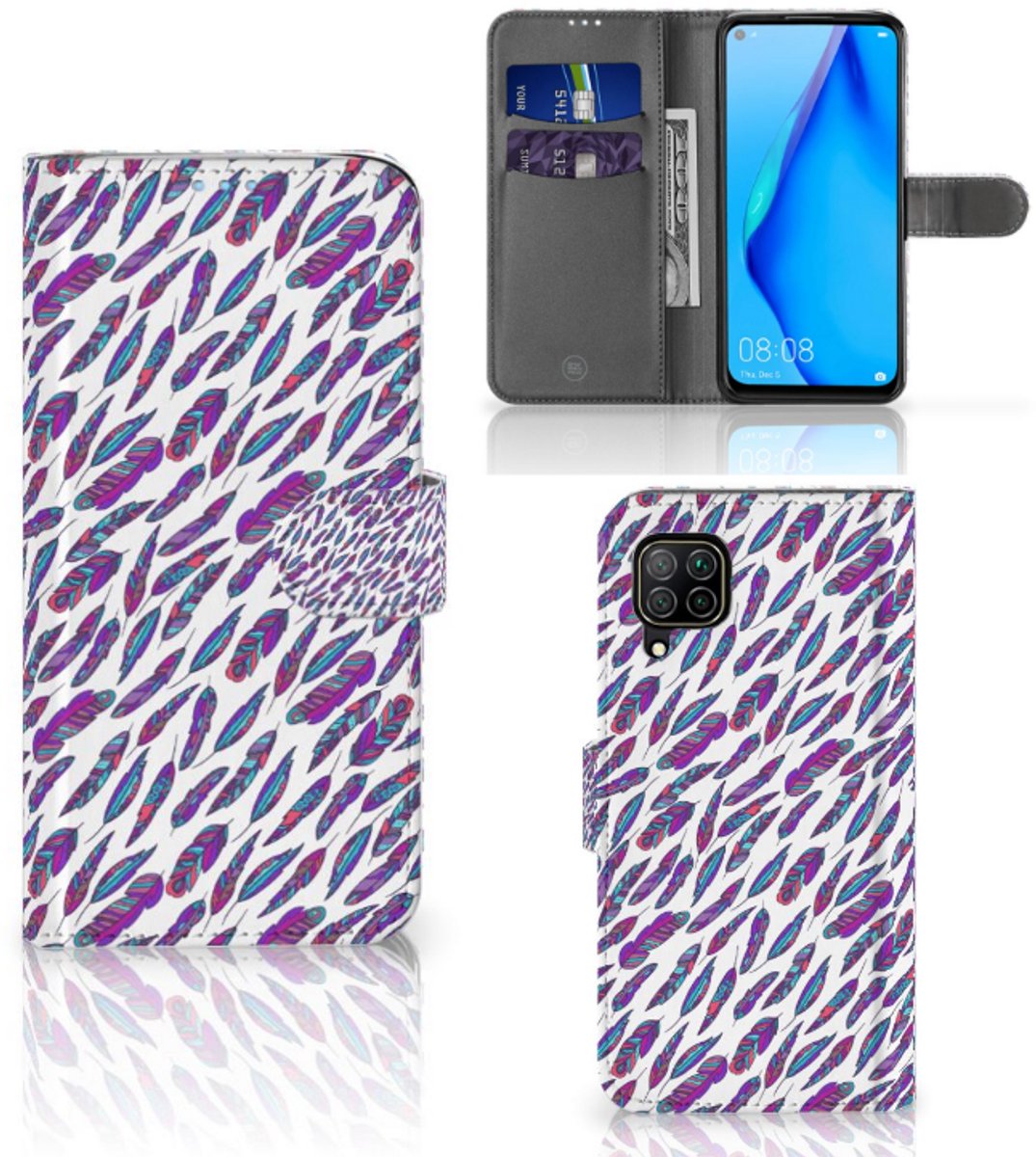 Huawei P40 Lite Telefoon Hoesje Feathers Color