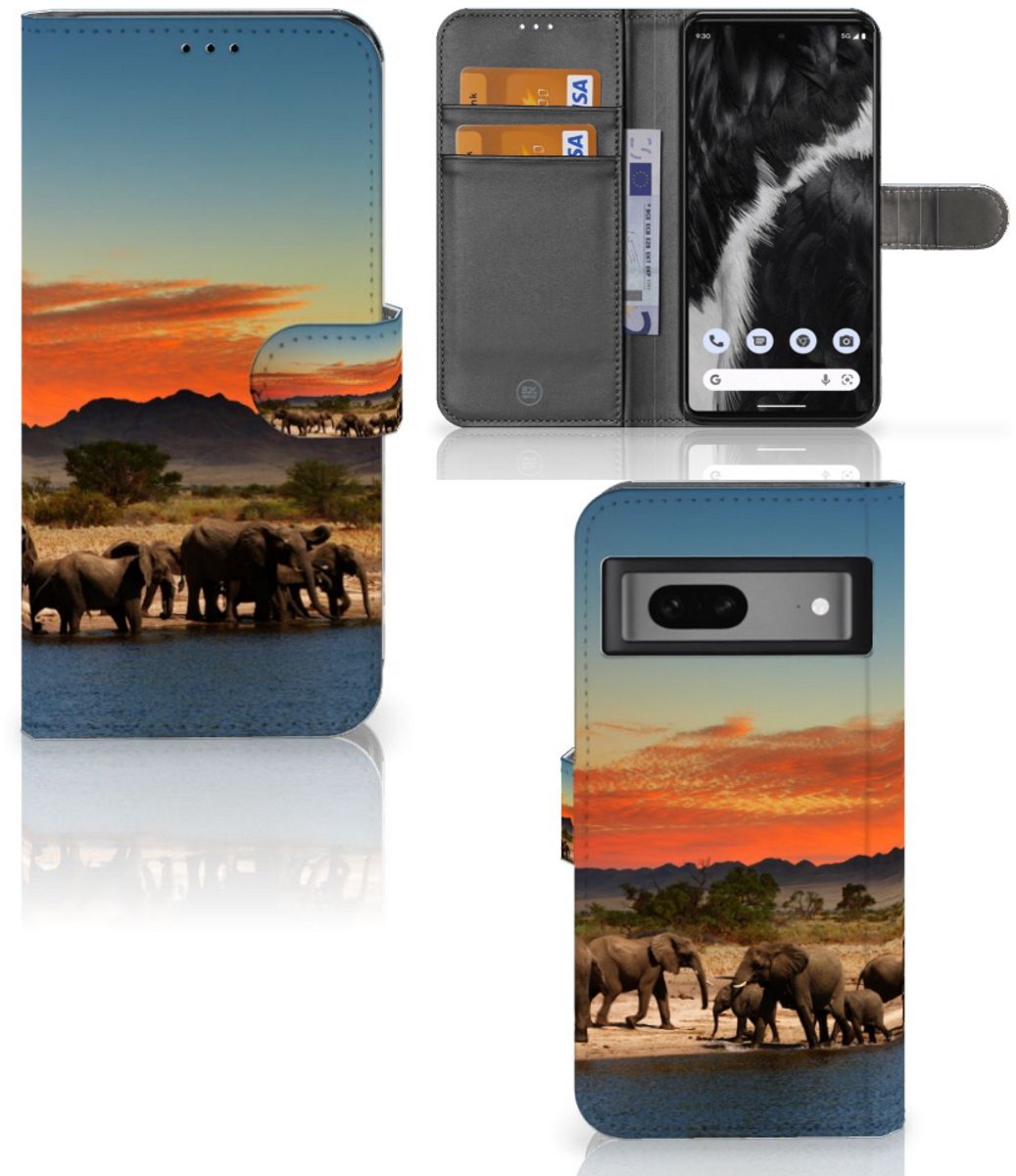 Google Pixel 7 Telefoonhoesje met Pasjes Olifanten