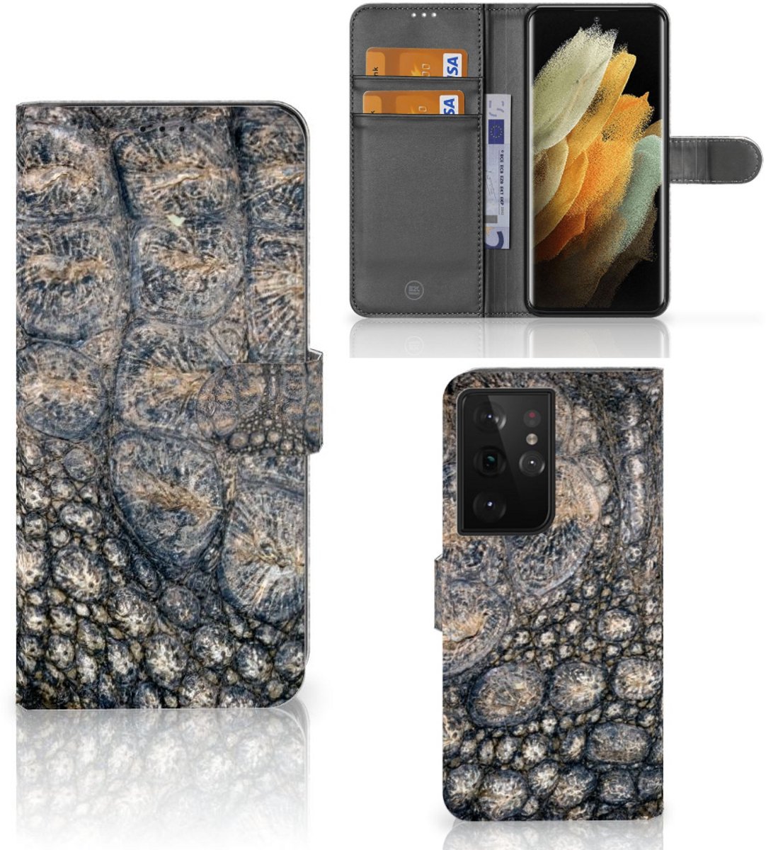 Samsung Galaxy S21 Ultra Telefoonhoesje met Pasjes Krokodillenprint