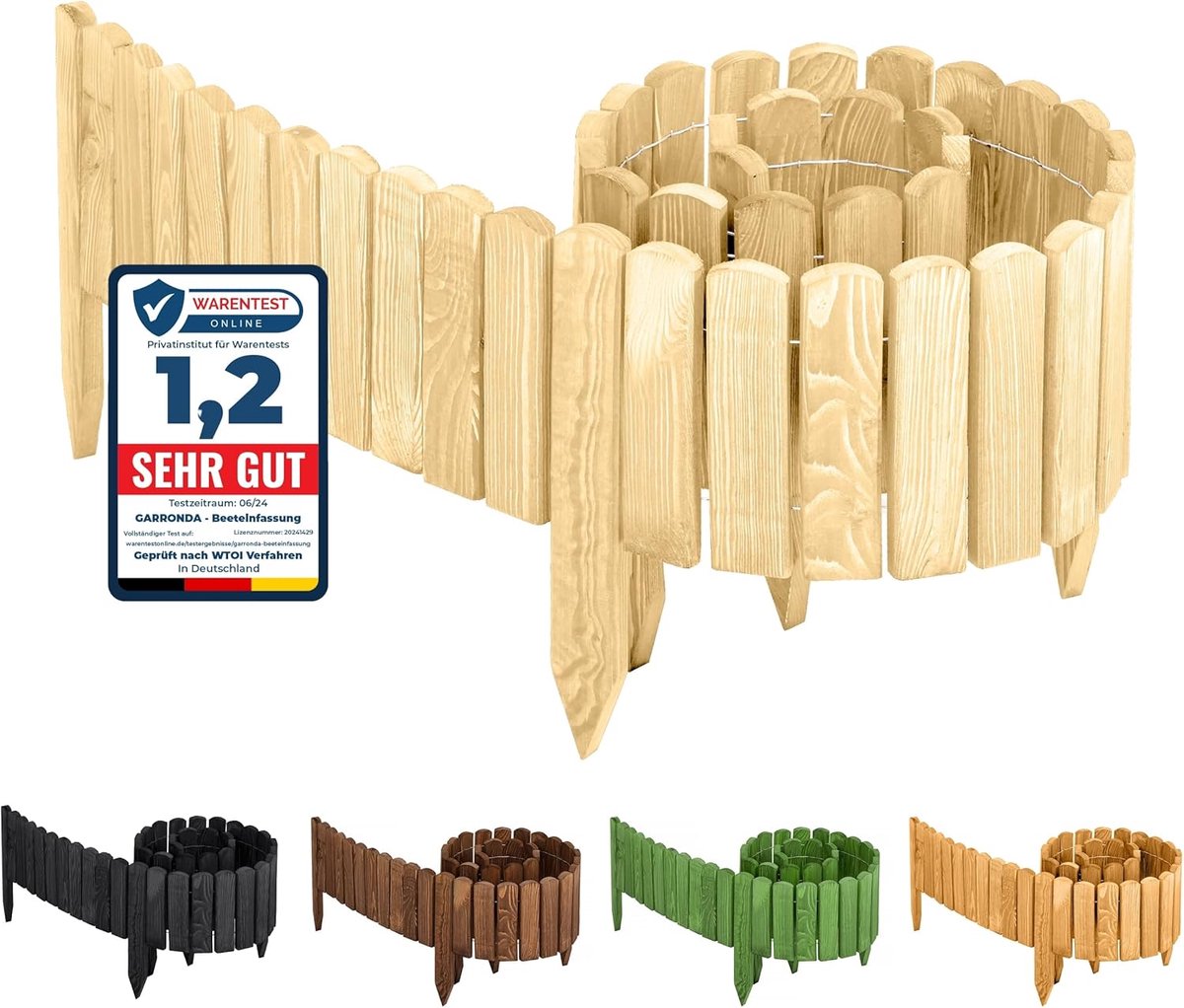 Flexibele houten rollborder voor tuin - 200 cm lange omheining - Tuinhek met palisade en n