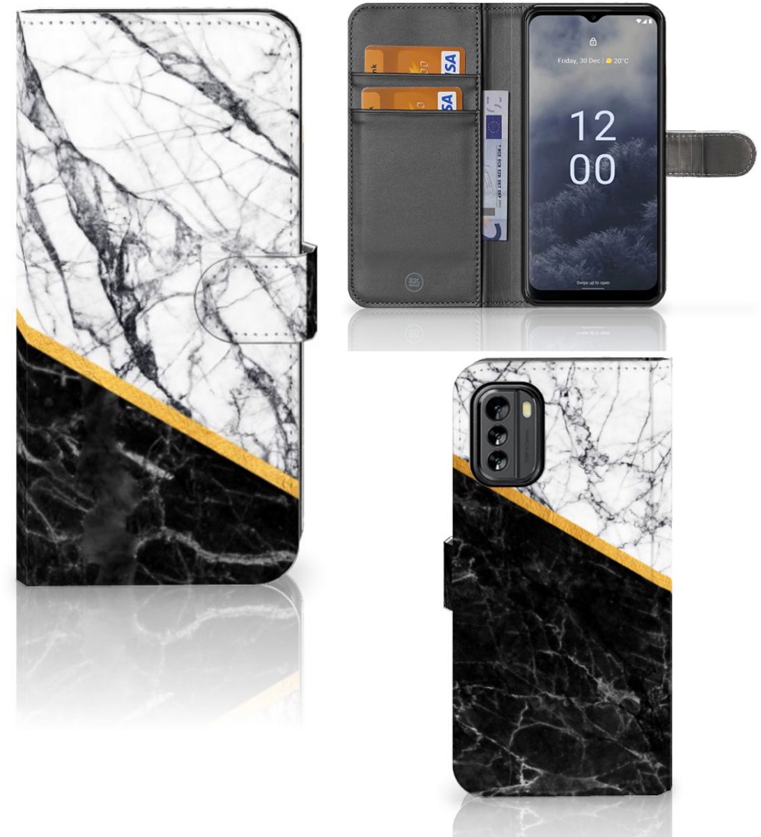 Nokia G60 Bookcase Marmer Wit Zwart - Origineel Cadeau Man