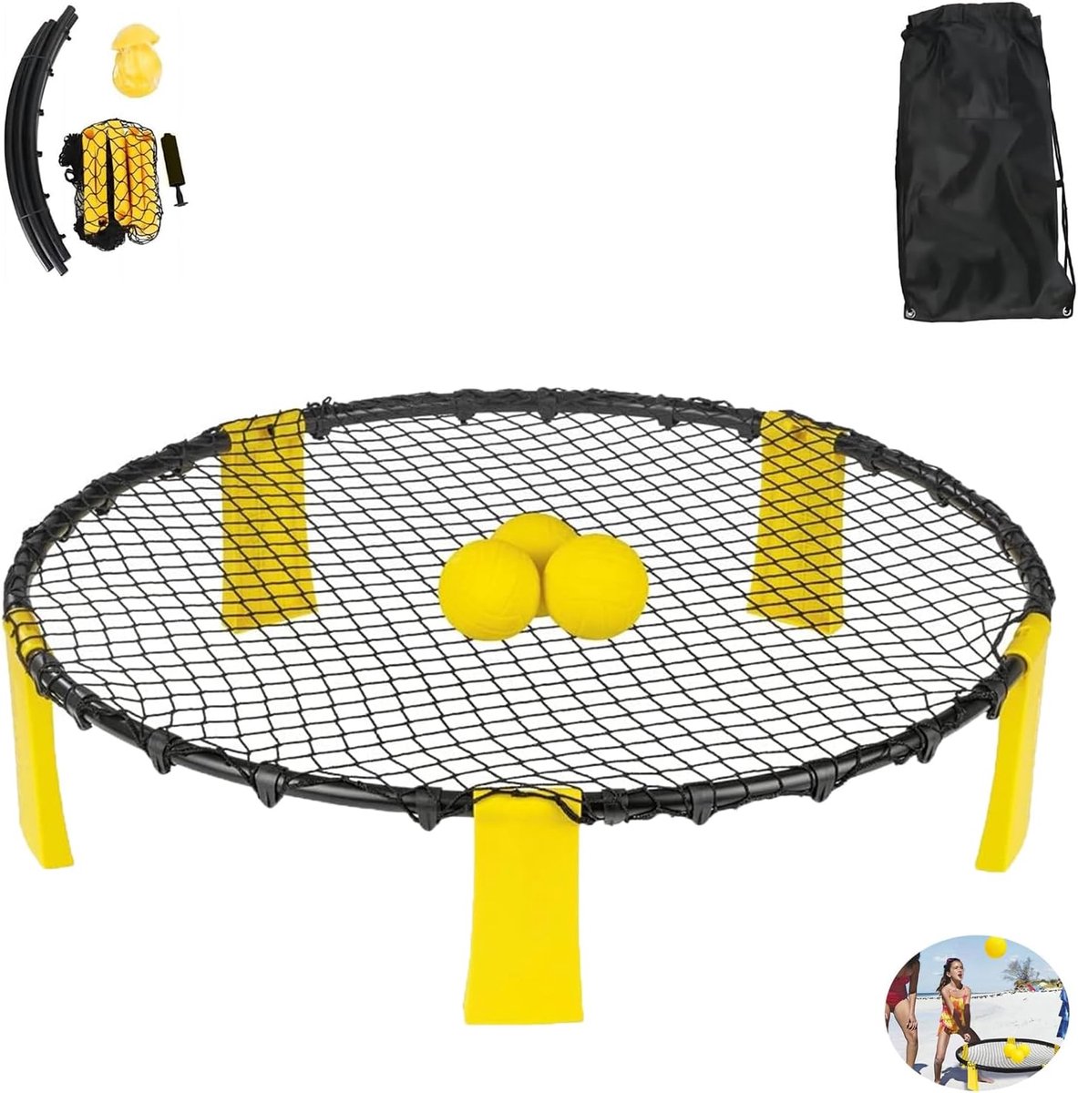 Mini Strand Volleybal Spel - Ronde Netset met Ballen en Draagtas voor Buiten en Binnen