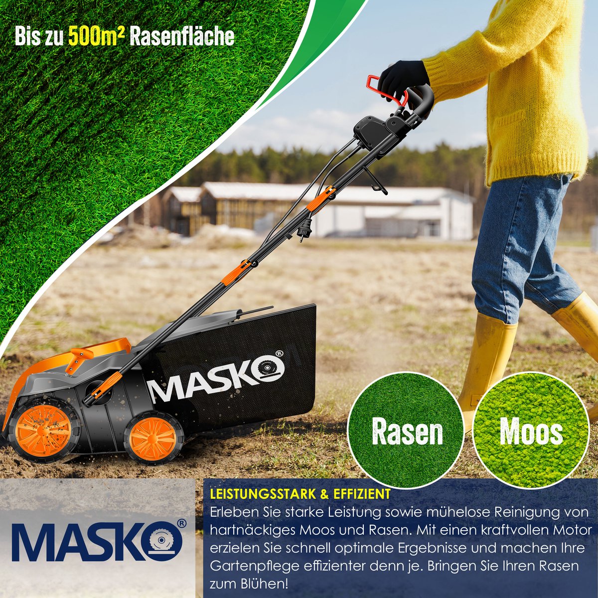 MASKO 1800W verticuteermachine – oranje thumbnail 6