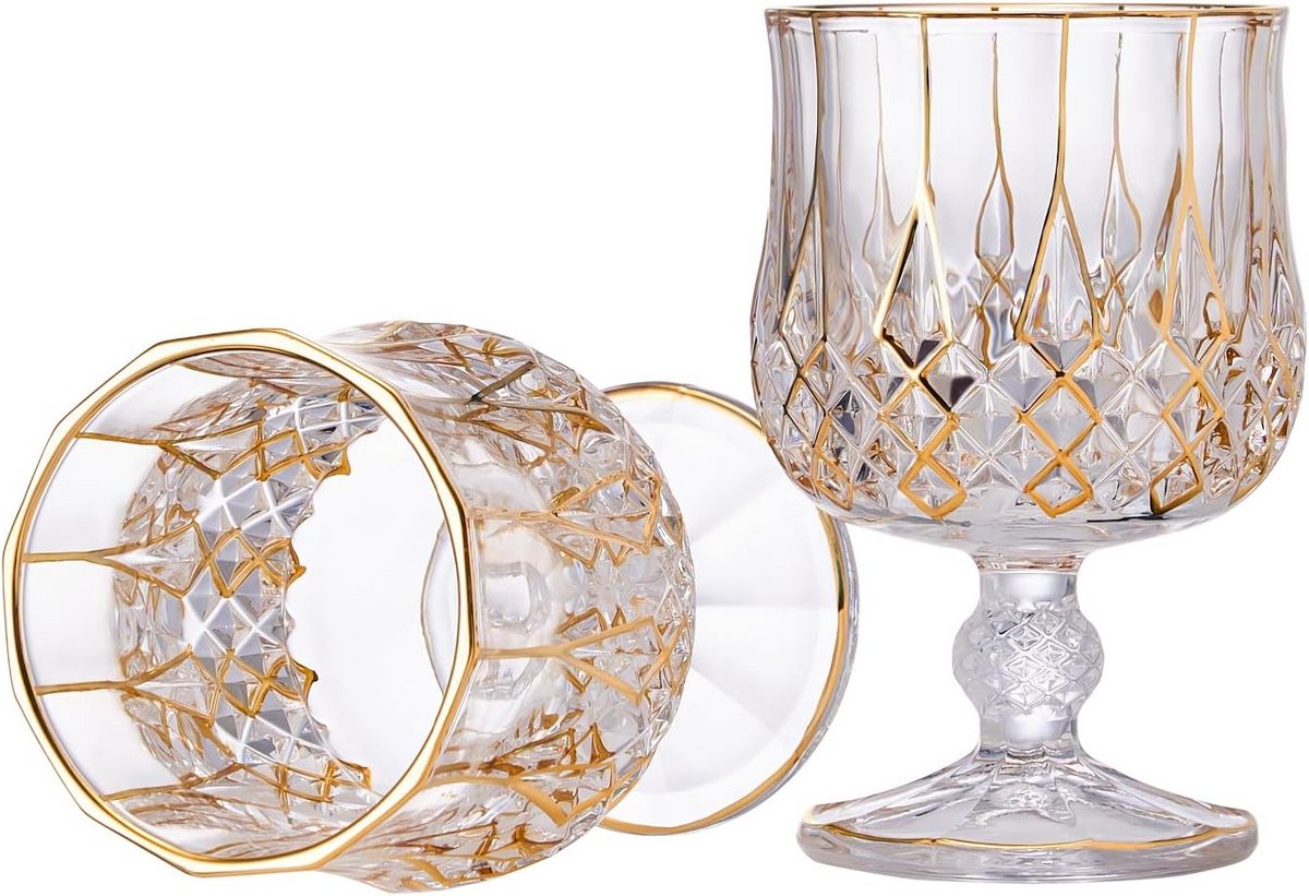 Set van 2 Kristallen Brandy en Cognac Glazen met 24K Goud, Perfect voor Whisky en Rum