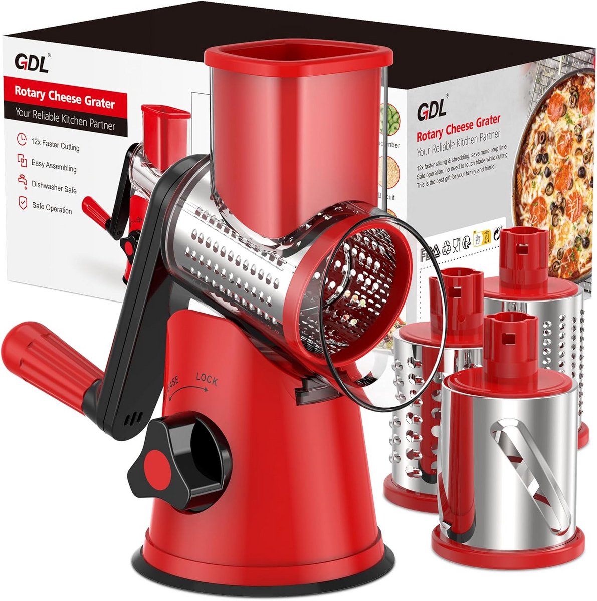 Handmatige Kaasrasp en Groente Mandoline Slicer met 3 Snijmessen