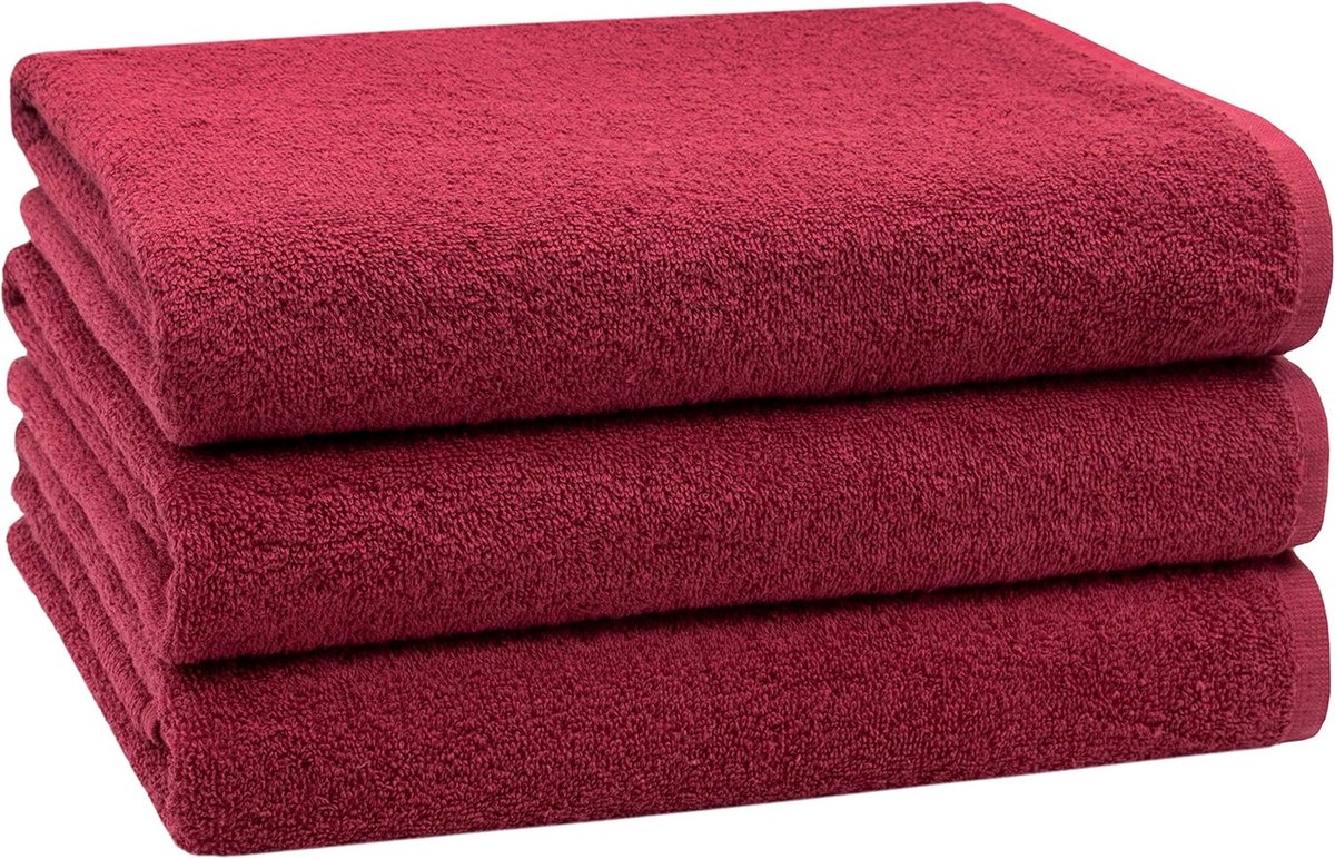 Douchehanddoeken Set van 3 - 70x140 cm - 100% Katoen - Zacht en Absorberend - Bordeauxrood