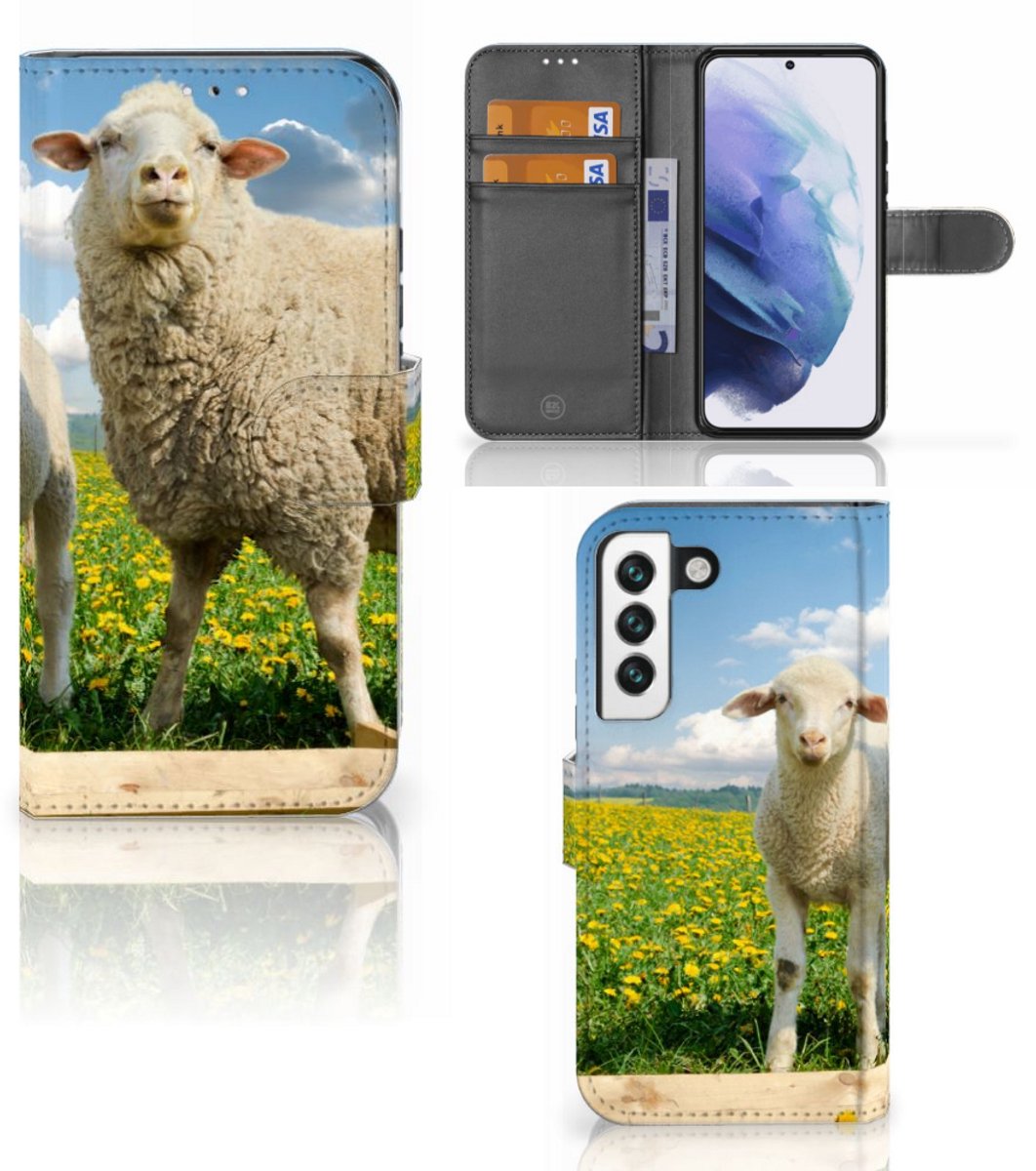 Samsung Galaxy S22 Telefoonhoesje met Pasjes Schaap en Lammetje
