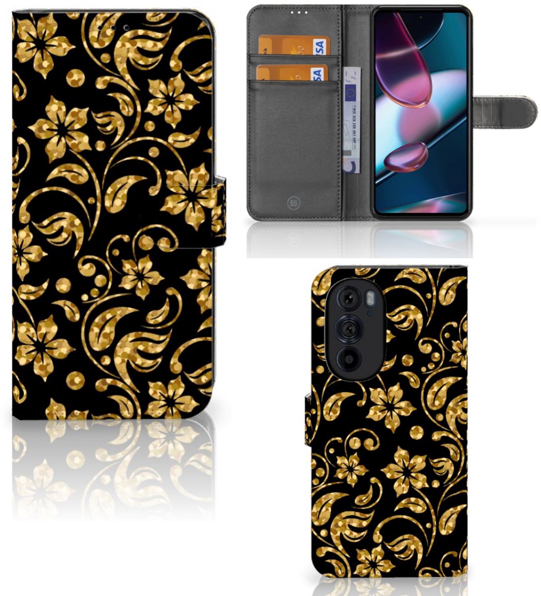 Motorola Edge 30 Pro Hoesje Gouden Bloemen