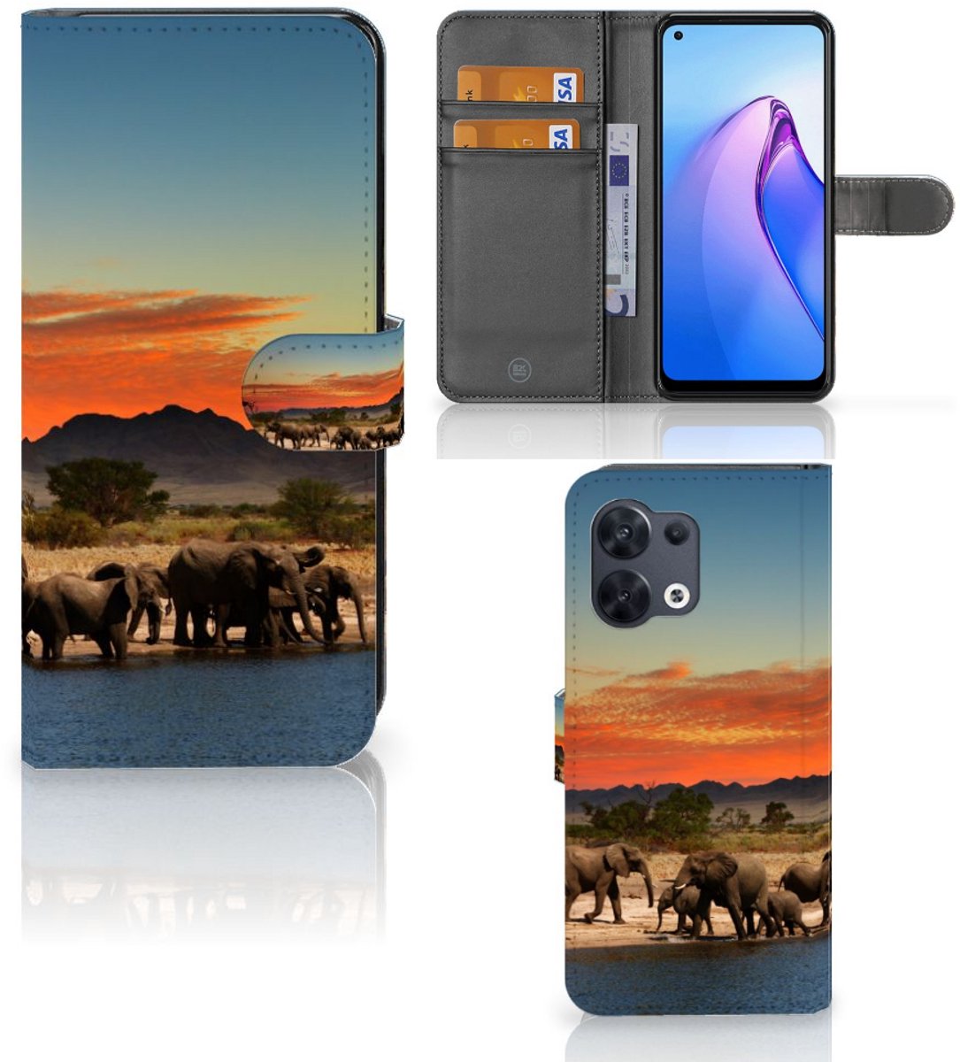 OPPO Reno8 Telefoonhoesje met Pasjes Olifanten
