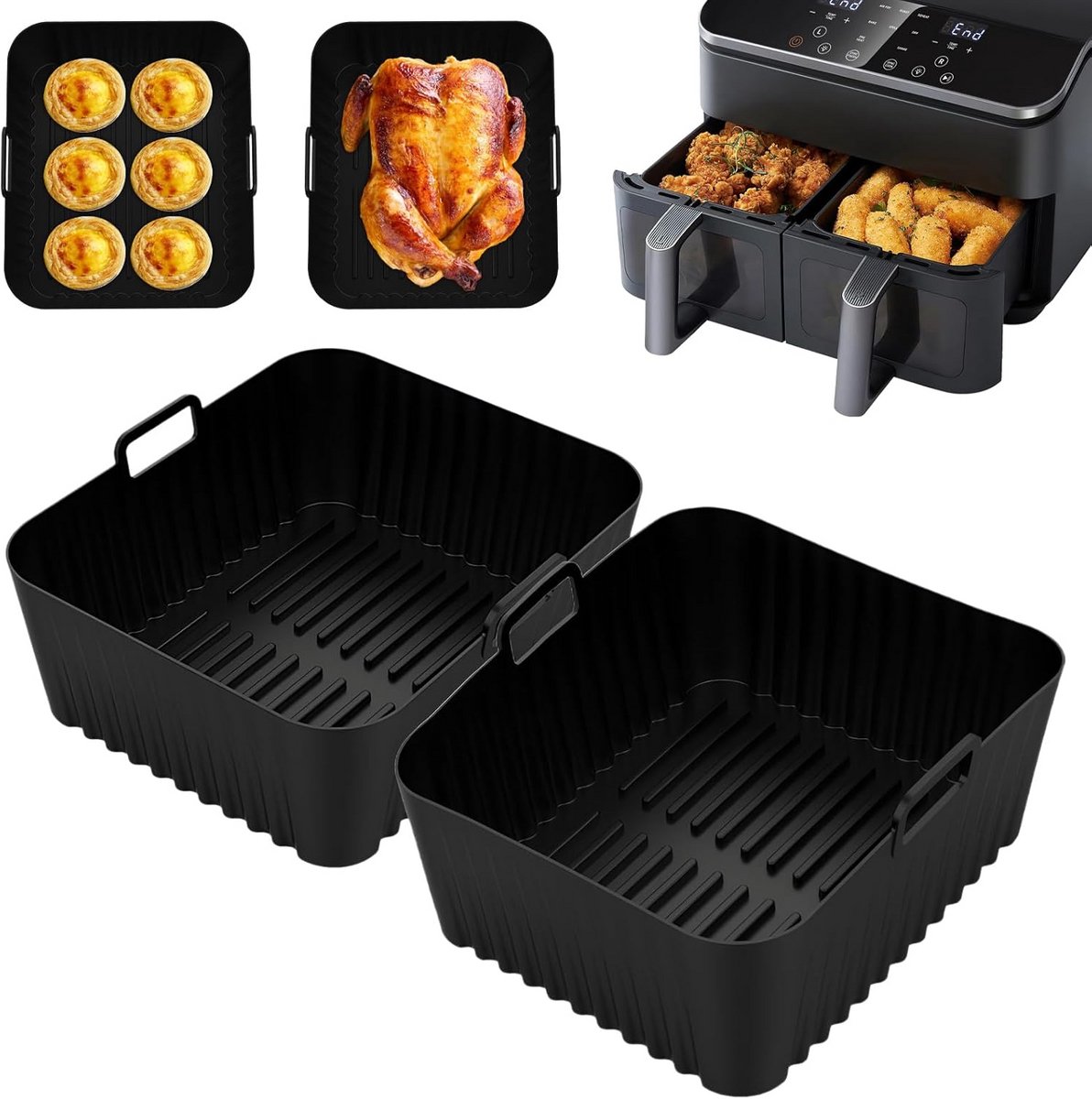 XXL Siliconen Vorm voor Airfryer met 2 Kamers (8.5L) - Dubbele Hittebestendige Inzetstukken