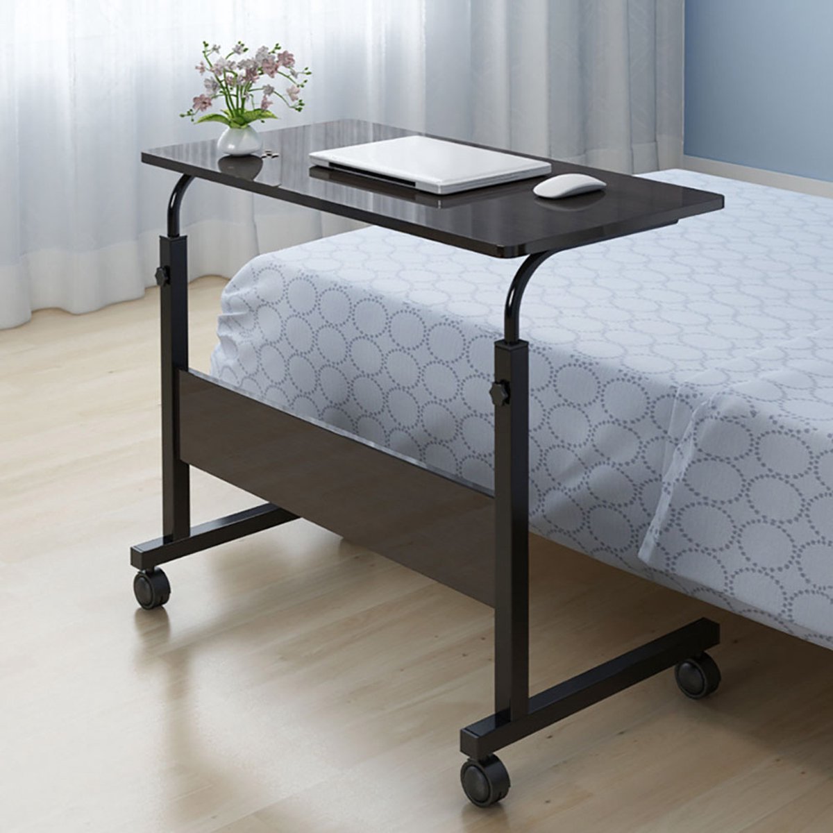 Draagbare, in hoogte verstelbare laptopstandaard/bureau/leestafel voor naast het bed (donker walnoot)