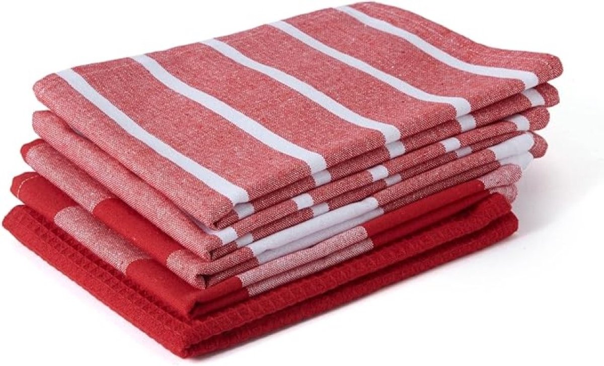 Set van 5 extra grote keukendoeken in rood - Absorberend katoen voor snelle droging