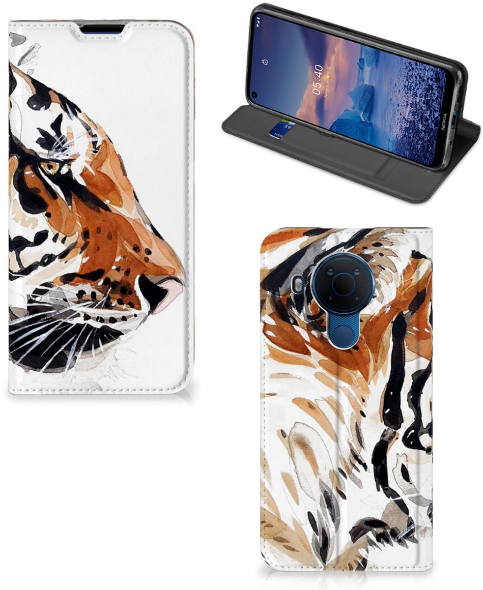 Book Case voor Bookcase Nokia 5.4 Watercolor Tiger