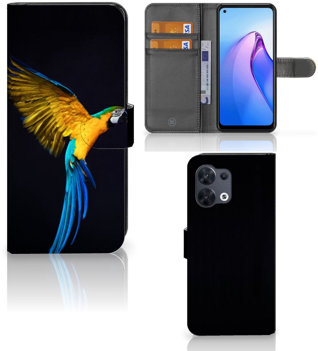 OPPO Reno8 Telefoonhoesje met Pasjes Papegaai