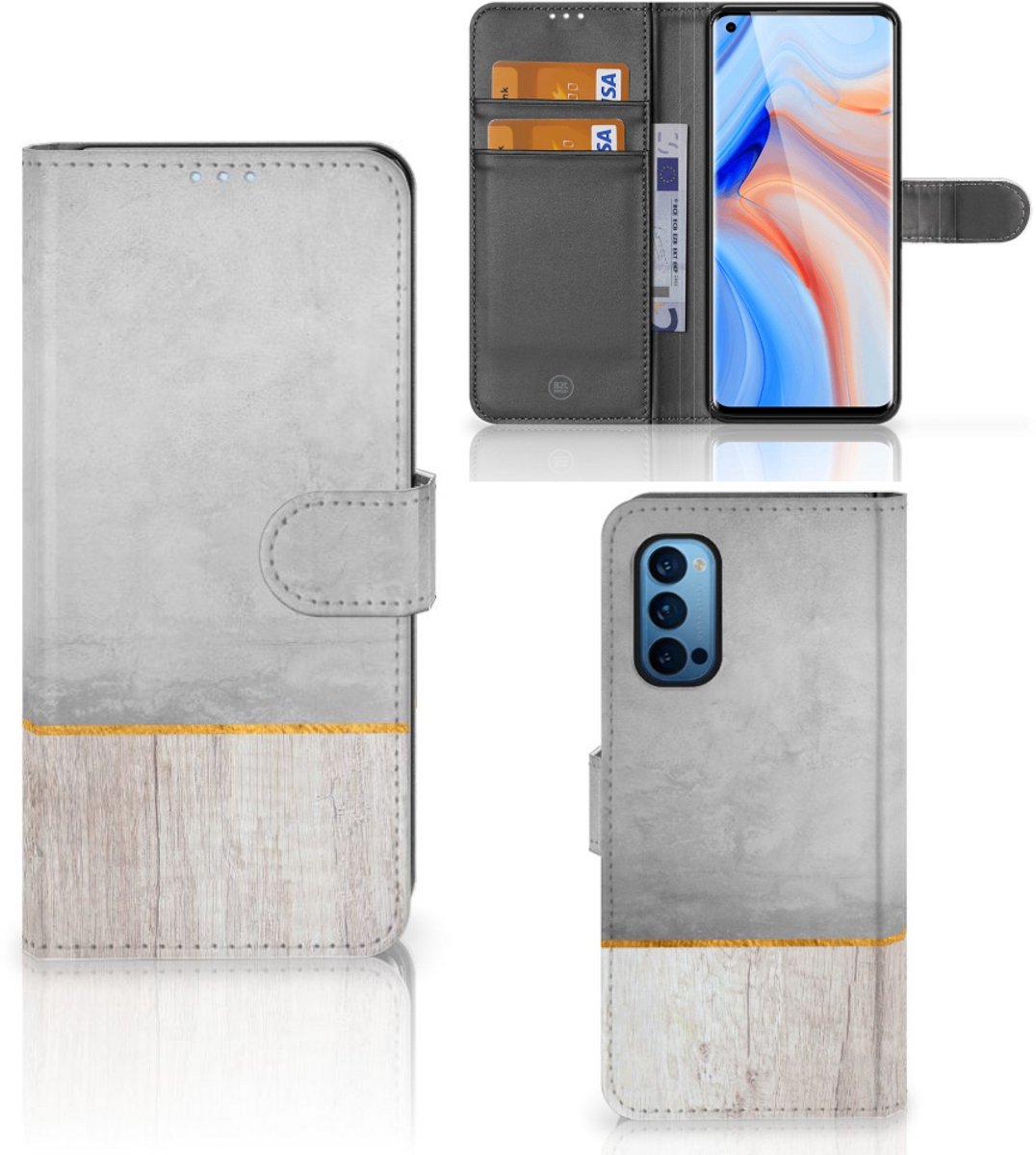 OPPO Reno 4 Pro 5G Book Style Case Wood Concrete