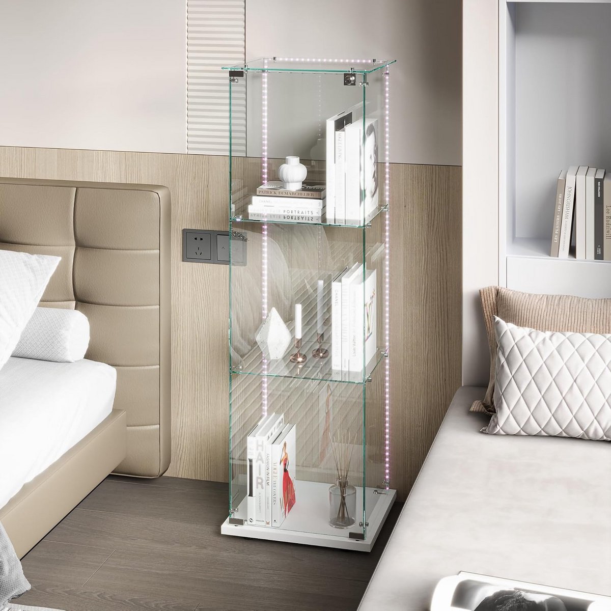 Glazen Vitrinekast met LED Verlichting - Modern Displaymeubel met 3 Planken en Deuren voor Collecties