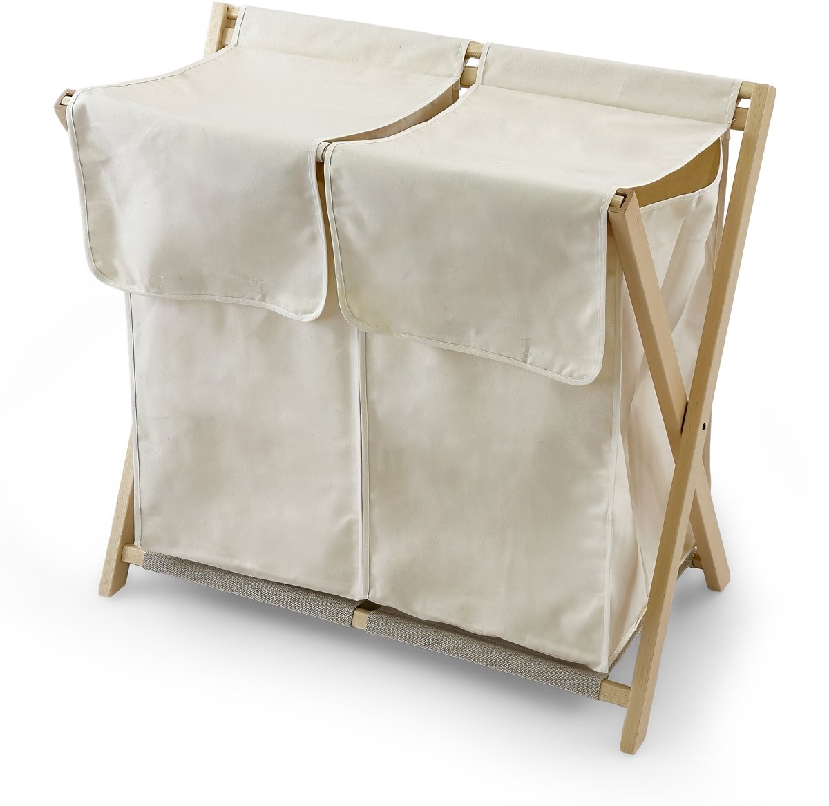 ARIT - Wasmand DAFFY NATURAL – Dubbele wasmand met uitneembare zakken – Massief beuken - Opvouwbaar – kleur: natuur