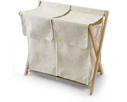 ARIT - Wasmand DAFFY NATURAL – Dubbele wasmand met uitneembare zakken – Massief beuken - Opvouwbaar – kleur: natuur