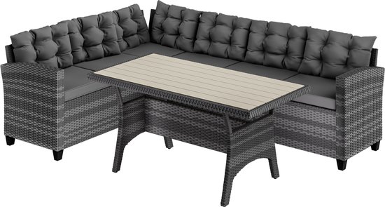 Casaria Loungeset - 6 Personen Eettafel Polyrattan – Grijs