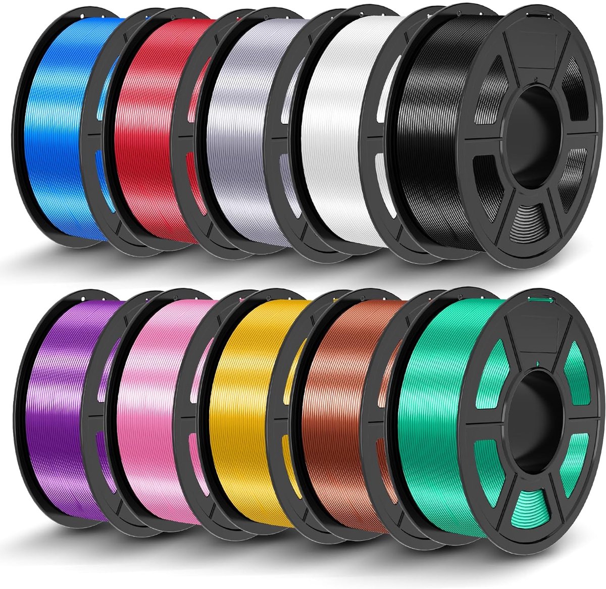 PLA Silk Filament 1,75 mm Bundel voor 3D-printers - 10 kg, 10 Spoelen in Diverse Kleur