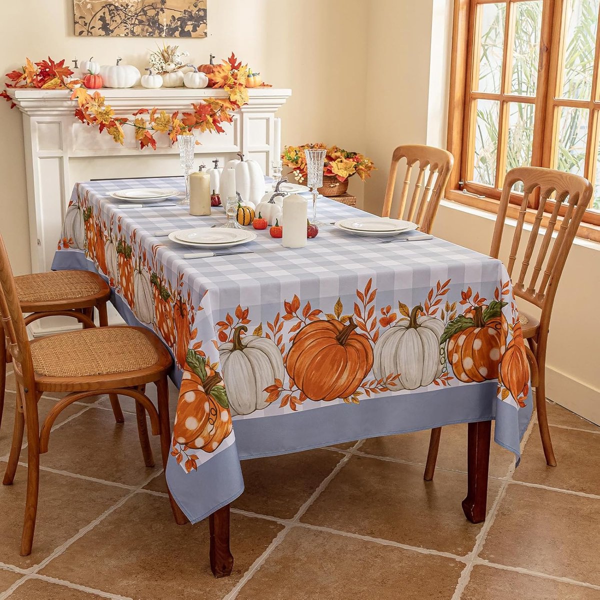 Herfst Tafelkleed met Pompoenpatroon - Afwasbaar en Waterafstotend 240x140 cm