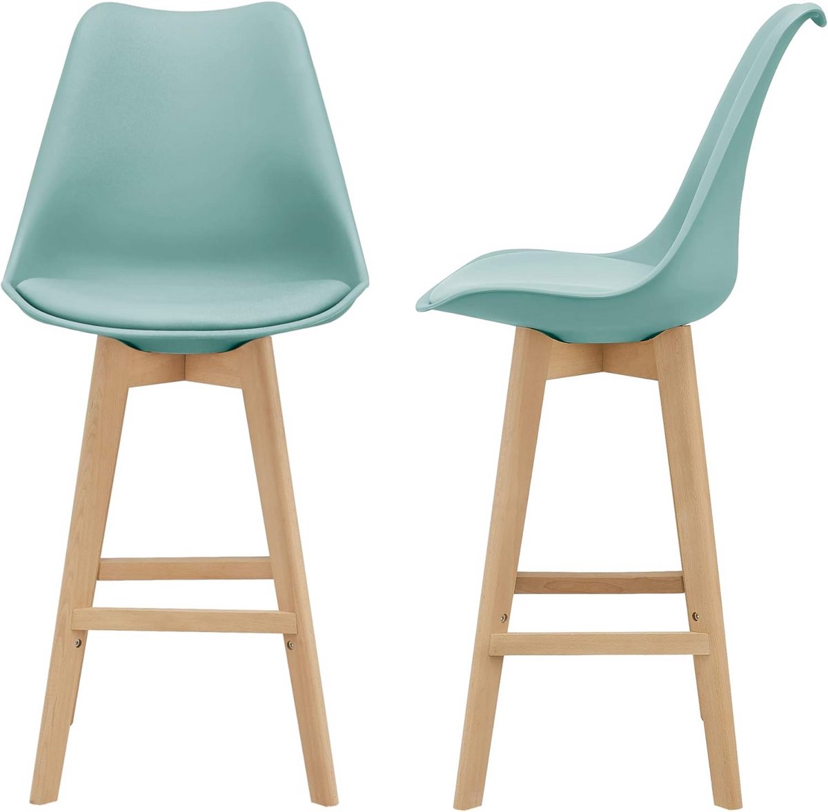 Set van 2 stijlvolle barkrukken in mintkleur met kunstleer en beuken poten