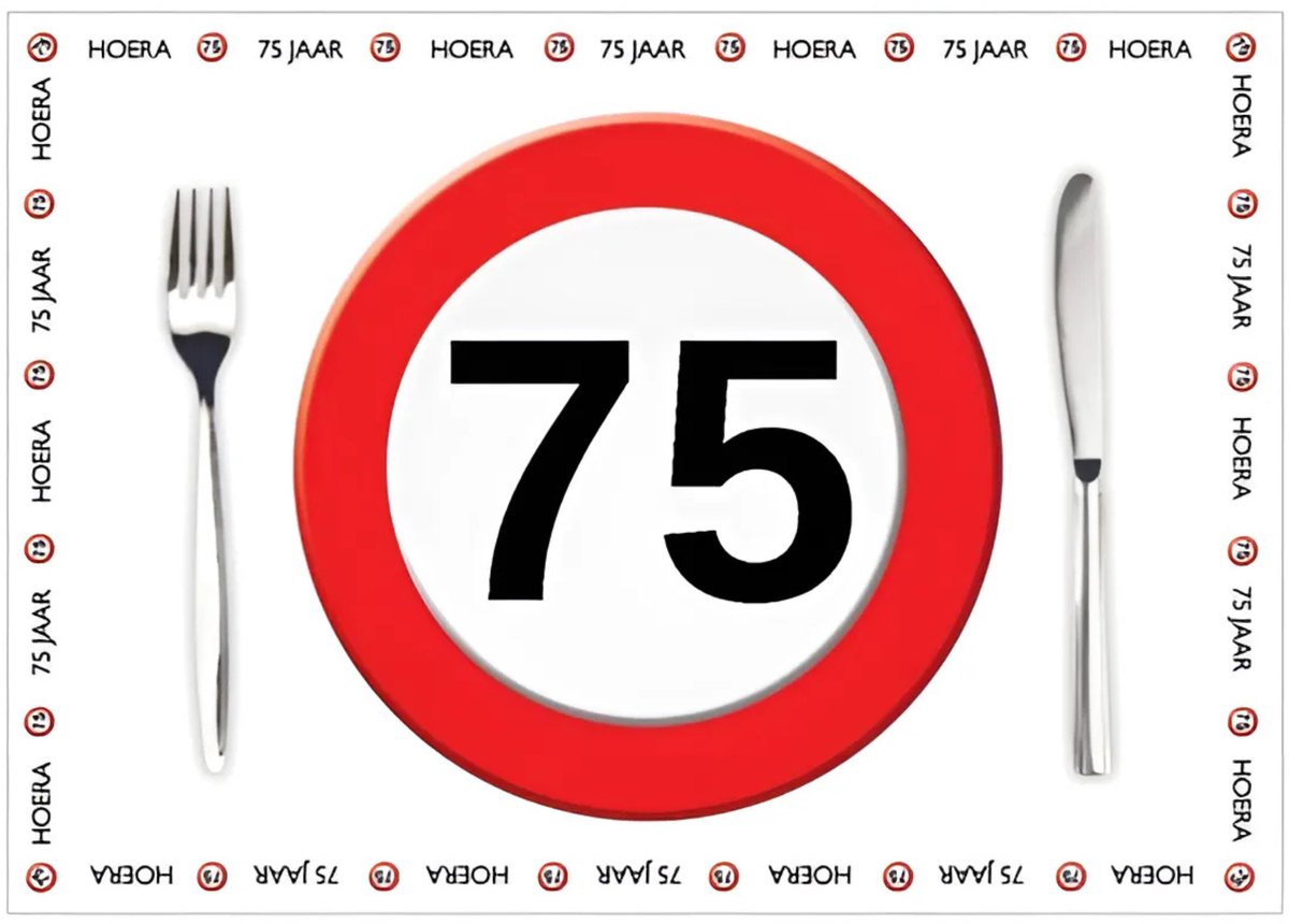 Placemat 75 jaar - 10x stuks - 42 x 30 cm - 90g - papier - verjaardag - jubileum