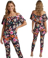John Zack - Zwarte Jumpsuit/Broekpak met bloemen