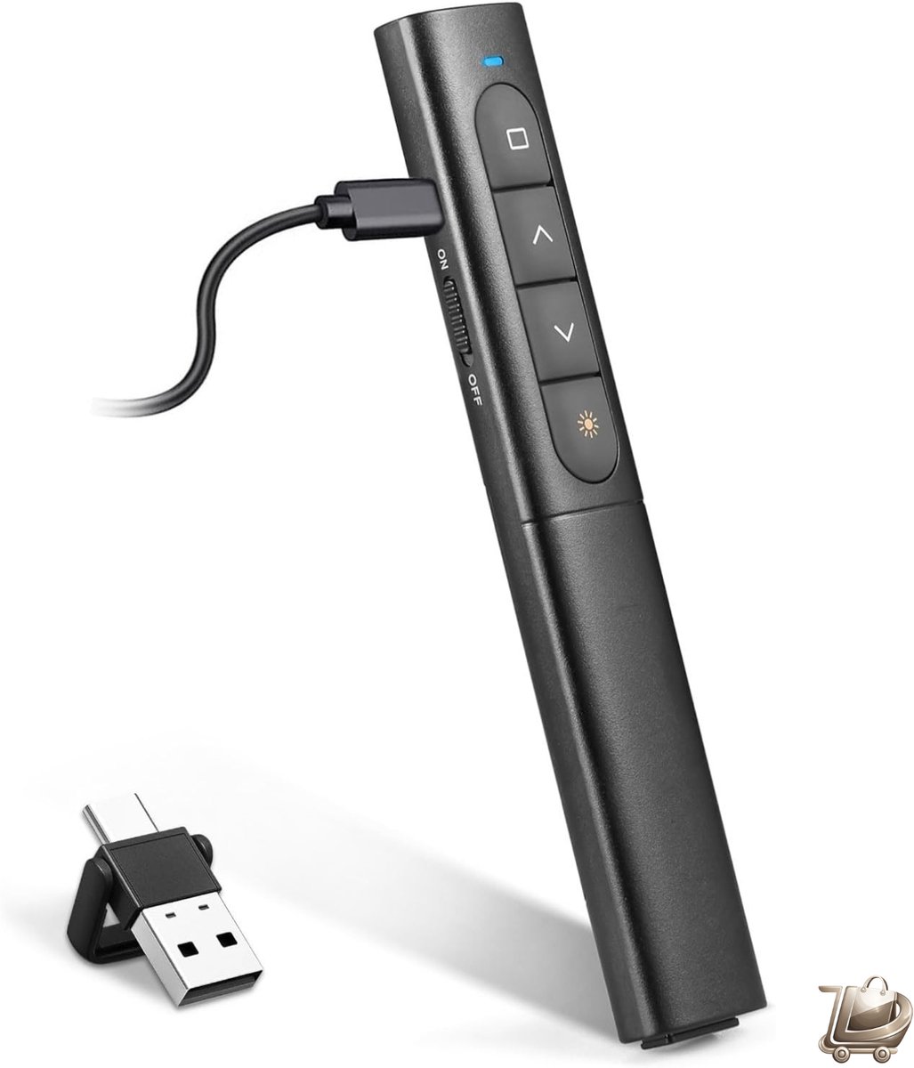 USB/Type-C 2-in-1 Draadloze Presenter - Oplaadbare PowerPoint Clicker - Hyperlink & Volume Remote - Presentatie Slide Advancer - Compatibel met Mac, iPad, Computer & Laptop