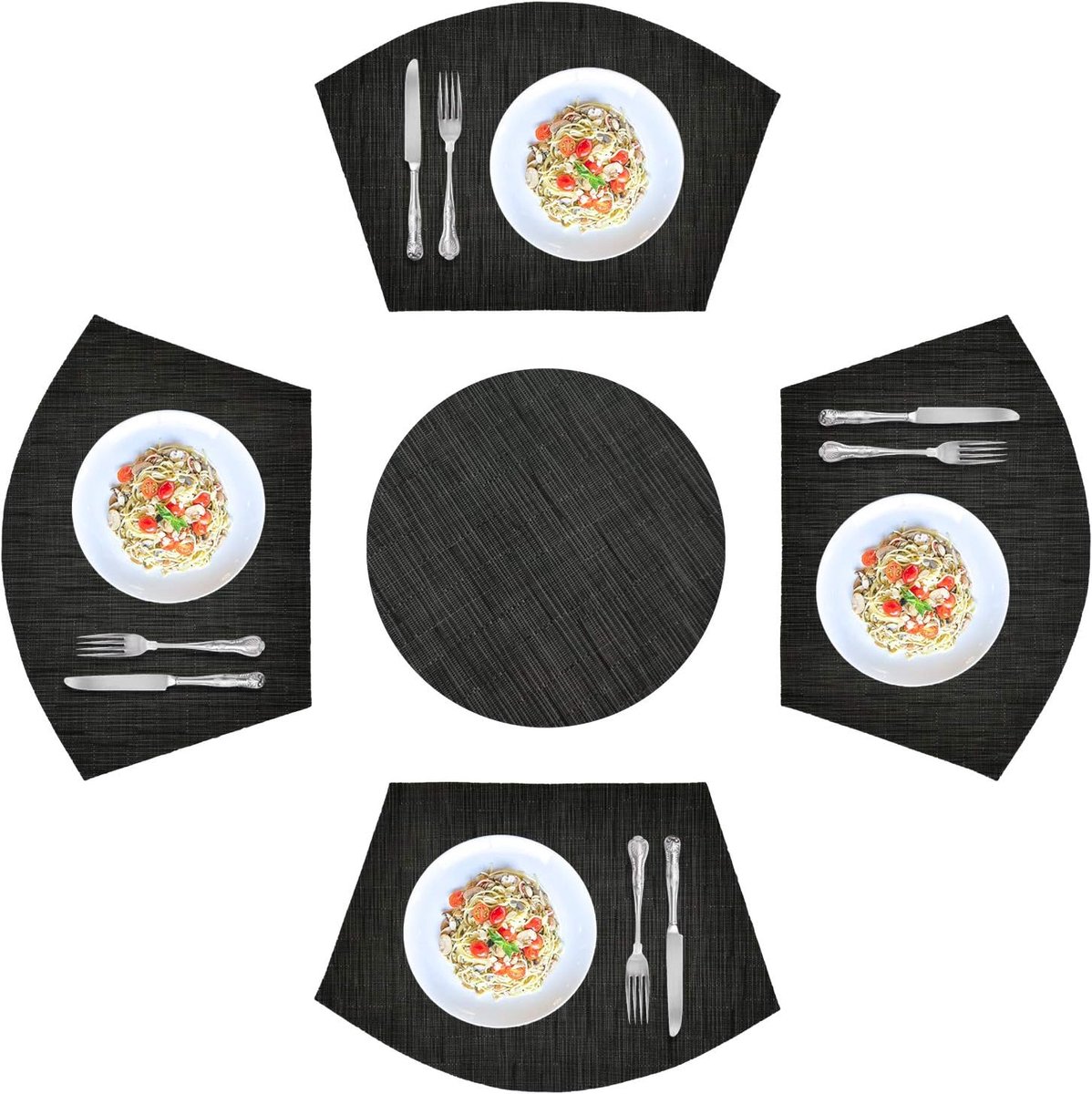 5-delige set placemats, rond en wigvormig, hittebestendig en antislip voor eettafel